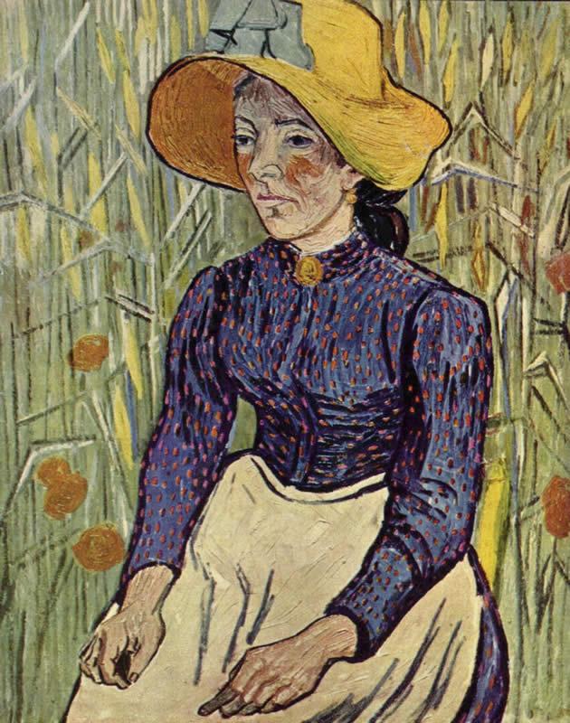 Vincent van Gogh Young Peasant Woman with Straw Hat Sitting in the Wheat
